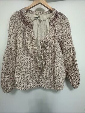Universal Thread Cream Blouse with Brown Floral Print